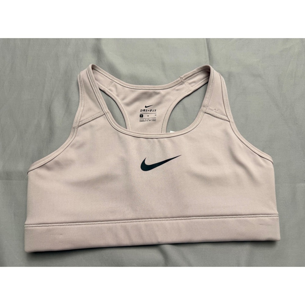 Nike Womens Dri-FIT Swoosh Medium Support Racerback Sports Bra Mauve Pink M